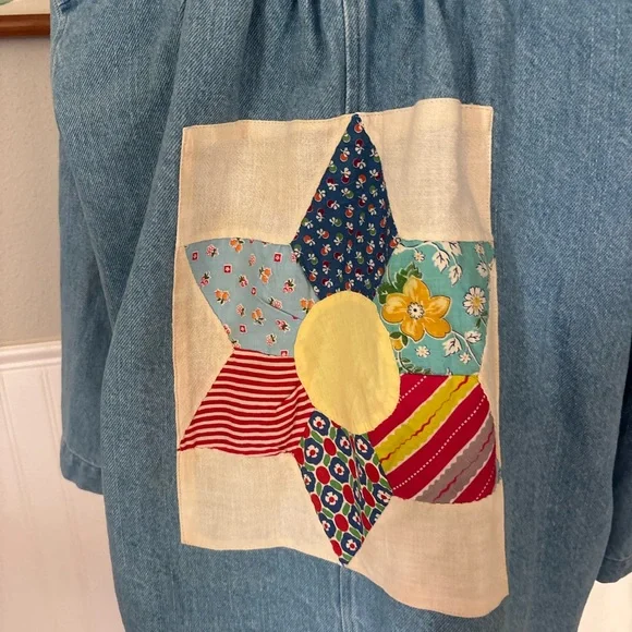Carleen x Anthropologie Denim Jacket with Vibrant Patchwork - Large - Picture 8 of 8